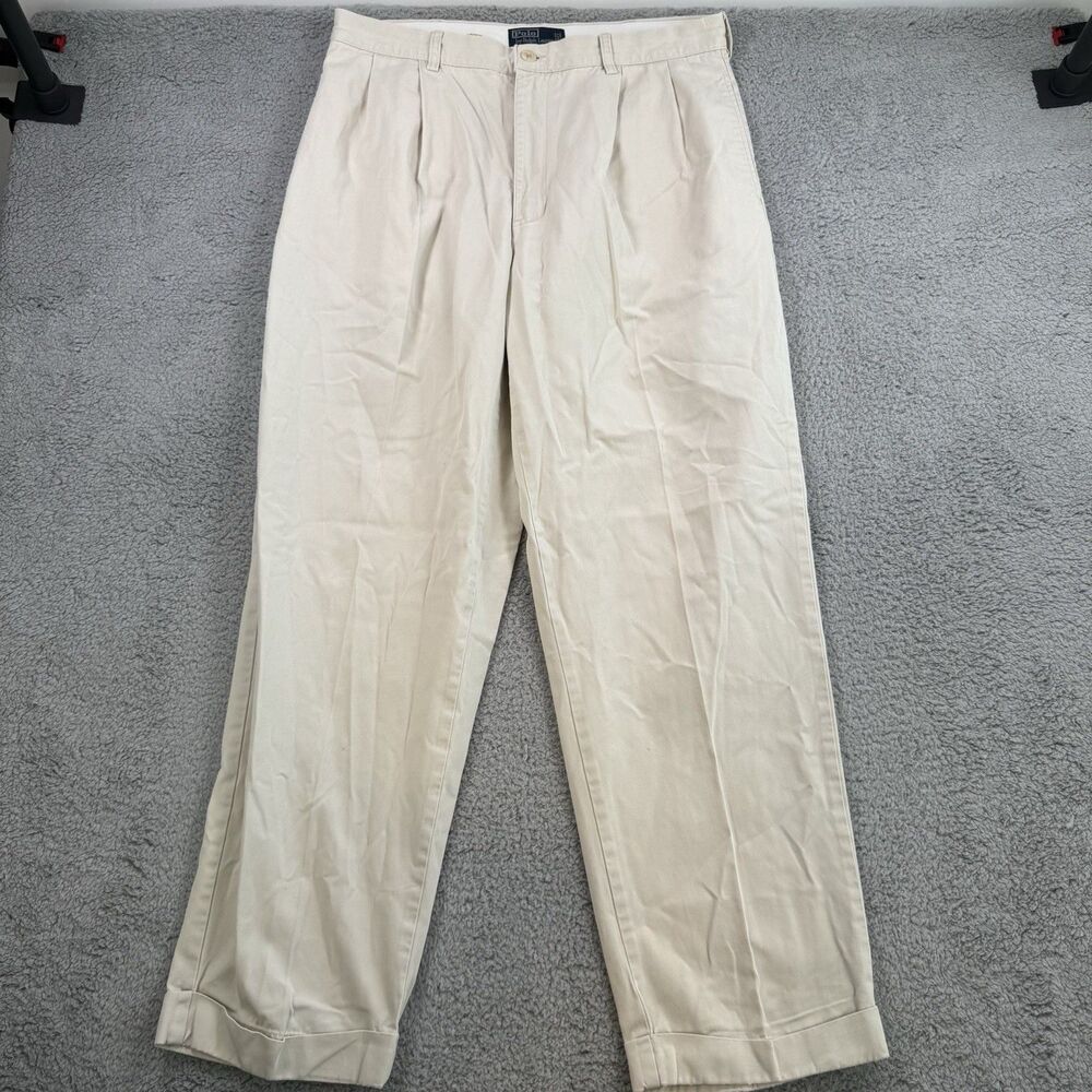 S Polo Ralph Lauren Pants 36x32 Beige Hammond Pleated Chino‎ Khaki Preppy